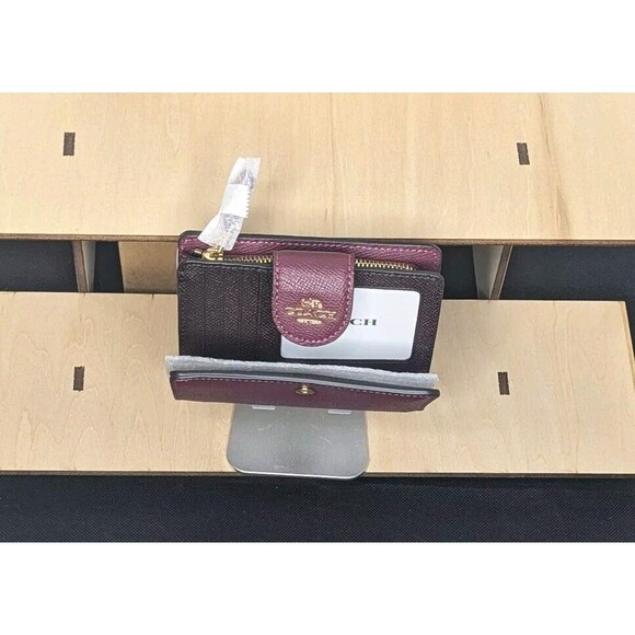Coach Single Fold Leather Wallet - Black Cherry, Gold, New - Picture 4 of 5